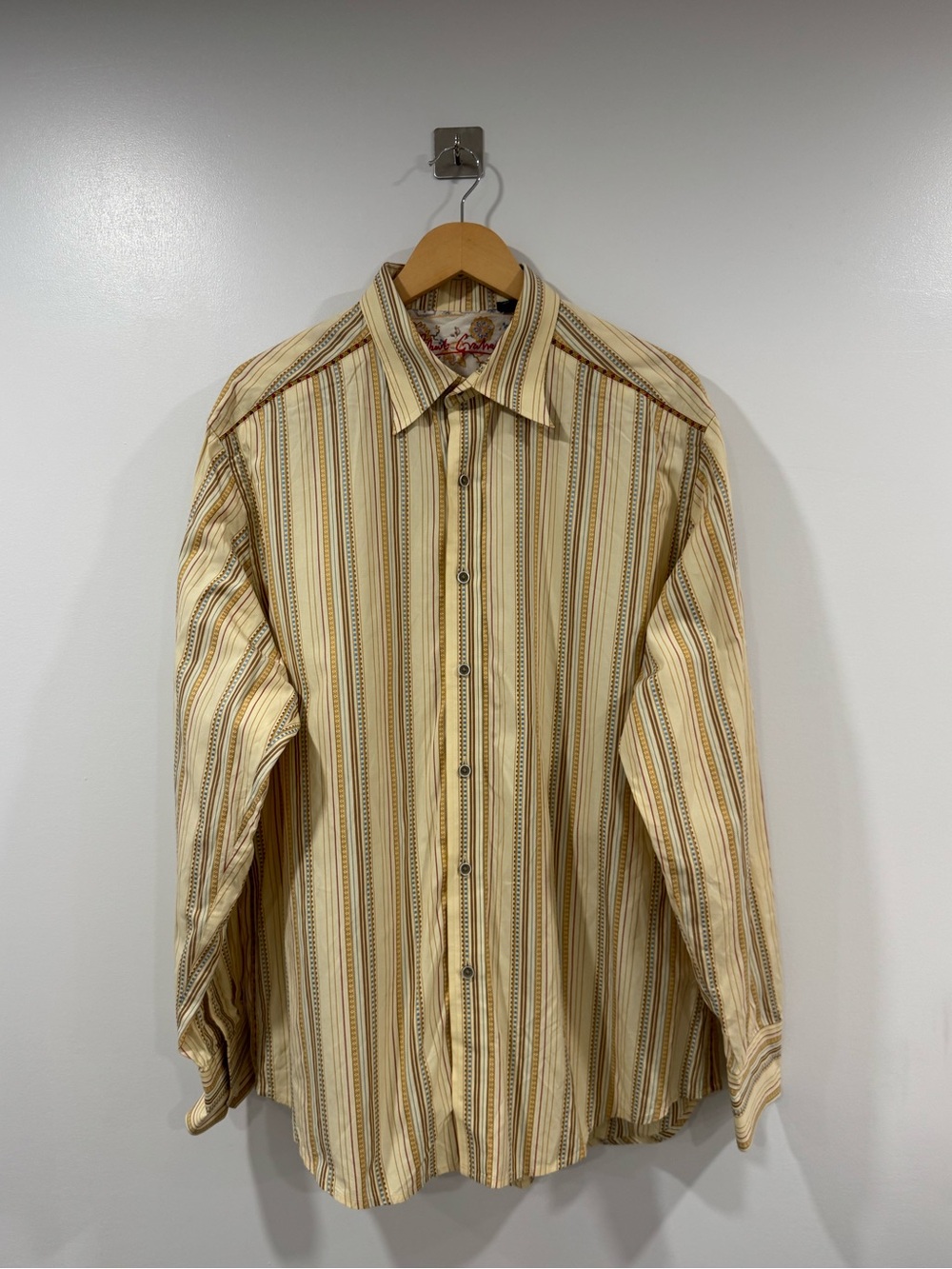 Robert Graham Men Yellow Striped Button-Up Shirt Size XL